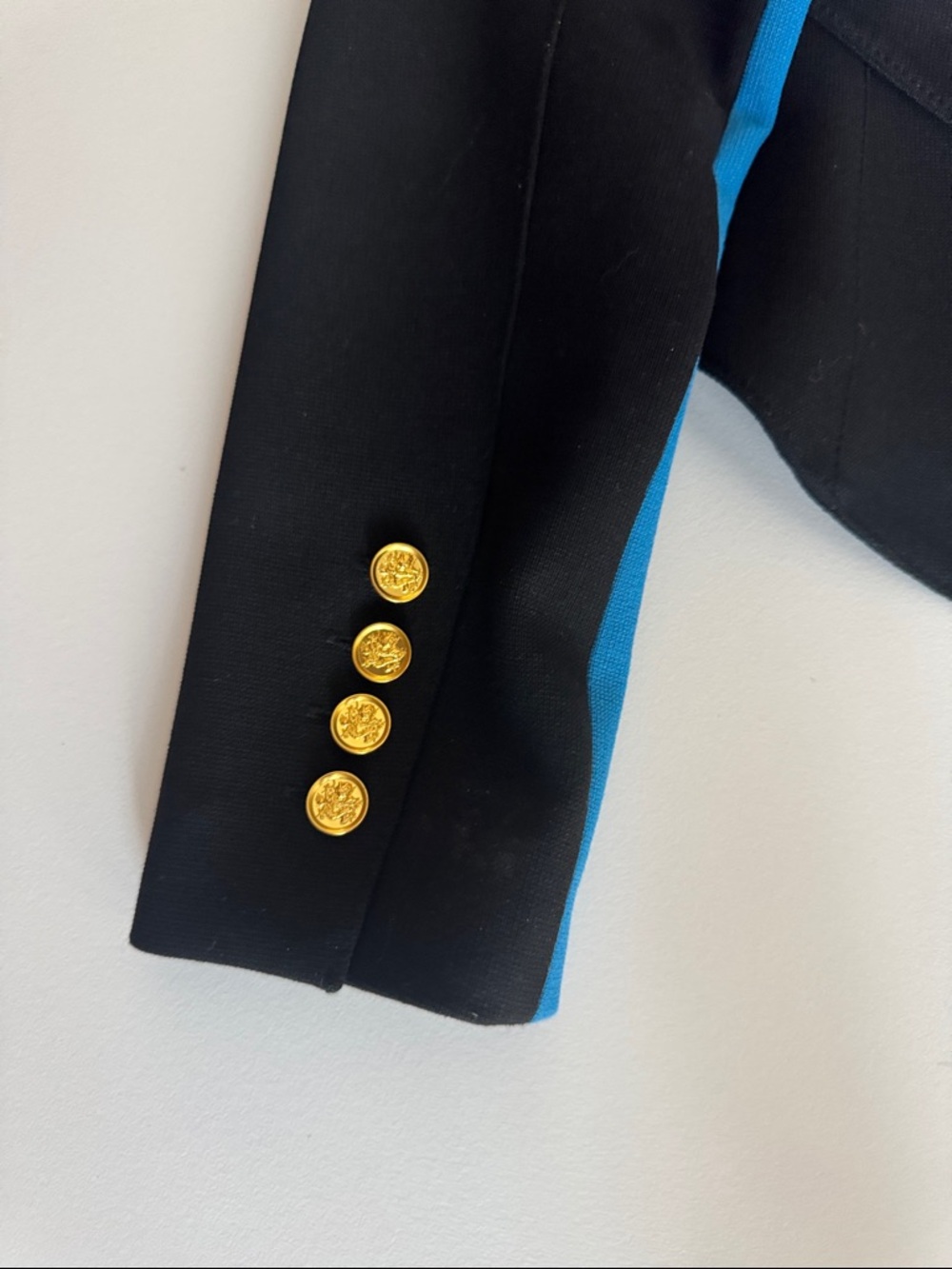 Smythe  one button Black  Tuxedo Blazer with Blue Sleeve Stripes - Picture 11 of 11